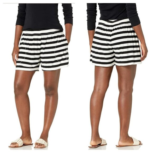 NEW Norma Kamali Boyfriend Elephant Sweat Short 3/4 Stripe Black White Size XS - Picture 1 of 7